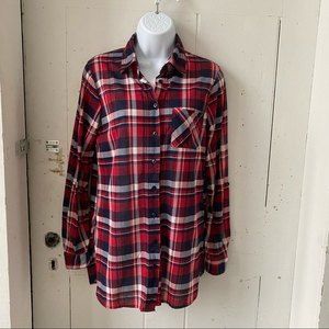 Rue 21 Long Tunic Red Flannel Shacket Shirt Convertible Sleeves